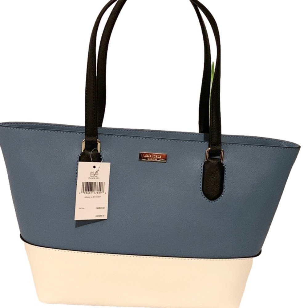 💐 KATE SPADE 💐 SMALL DALLY LAUREL WAY TILE CREAM BLACK LEATHER TOTE MSRP $299